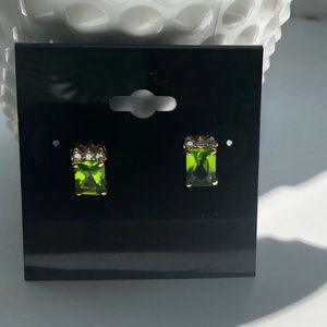 Green stone with faux diamonds stud earrings